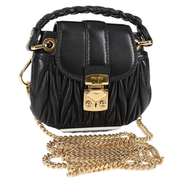 Miu Miu Matelasse Chain Pouch Shoulder Bag Leather Black Gold Auth 128140SM