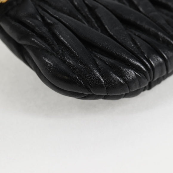 Miu Miu Matelasse Chain Pouch Shoulder Bag Leather Black Gold Auth 128140SM