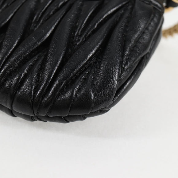Miu Miu Matelasse Chain Pouch Shoulder Bag Leather Black Gold Auth 128140SM
