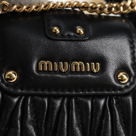 Miu Miu Matelasse Chain Pouch Shoulder Bag Leather Black Gold Auth 128140SM