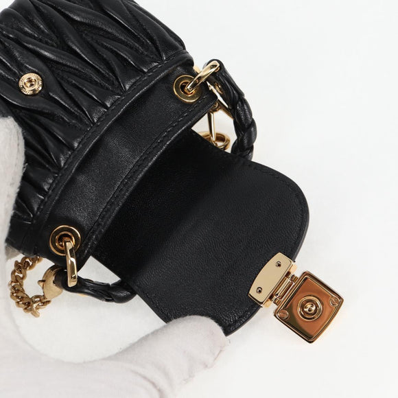 Miu Miu Matelasse Chain Pouch Shoulder Bag Leather Black Gold Auth 128140SM