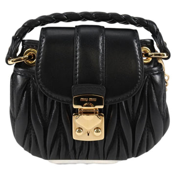 Miu Miu Matelasse Chain Pouch Shoulder Bag Leather Black Gold Auth 128140SM - 0