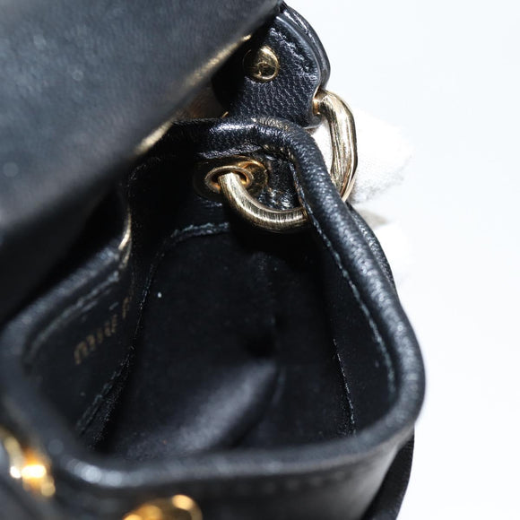 Miu Miu Matelasse Chain Pouch Shoulder Bag Leather Black Gold Auth 128140SM
