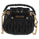Miu Miu Matelasse Chain Pouch Shoulder Bag Leather Black Gold Auth 128140SM-3