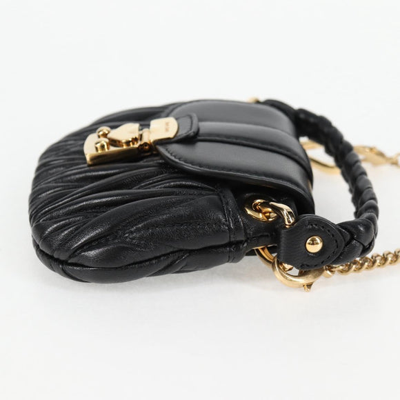 Miu Miu Matelasse Chain Pouch Shoulder Bag Leather Black Gold Auth 128140SM