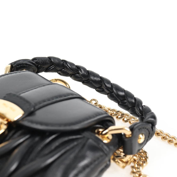 Miu Miu Matelasse Chain Pouch Shoulder Bag Leather Black Gold Auth 128140SM