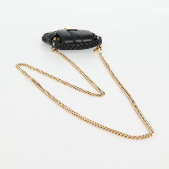 Miu Miu Matelasse Chain Pouch Shoulder Bag Leather Black Gold Auth 128140SM