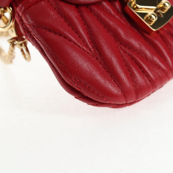 Miu Miu Matelasse Chain Shoulder Bag Leather Red Gold Auth 128161M