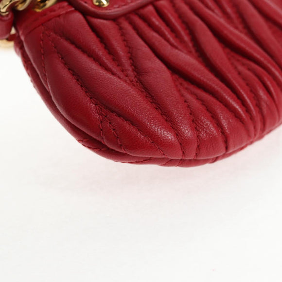Miu Miu Matelasse Chain Shoulder Bag Leather Red Gold Auth 128161M