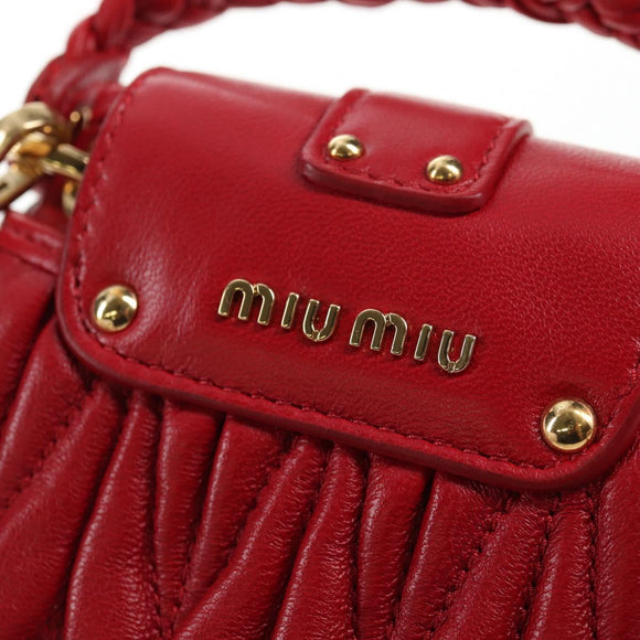 Miu Miu Matelasse Chain Shoulder Bag Leather Red Gold Auth 128161M