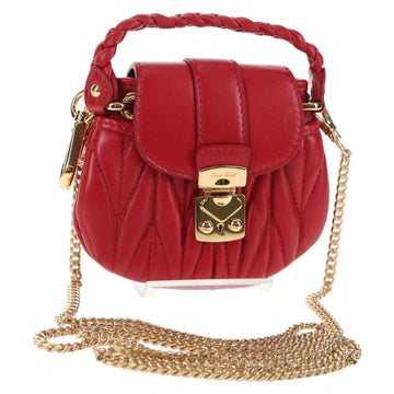 Miu Miu Matelasse Chain Shoulder Bag Leather Red Gold Auth 128161M