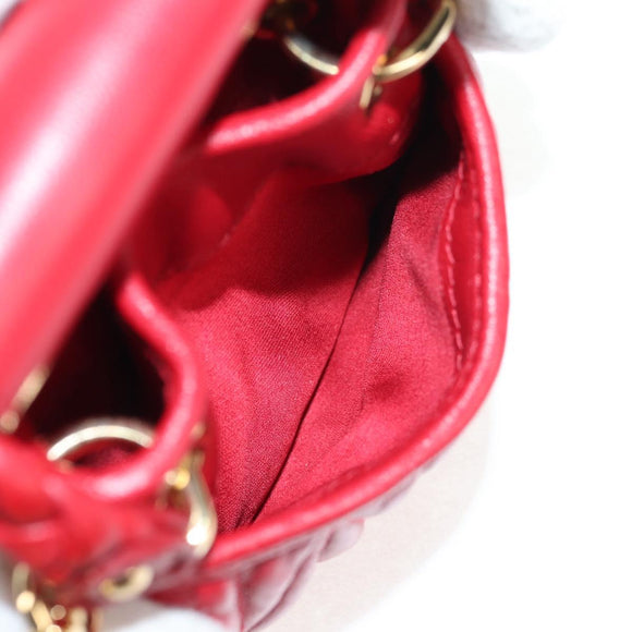 Miu Miu Matelasse Chain Shoulder Bag Leather Red Gold Auth 128161M