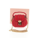 Miu Miu Matelasse Chain Shoulder Bag Leather Red Gold Auth 128161M-13