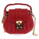 Miu Miu Matelasse Chain Shoulder Bag Leather Red Gold Auth 128161M-14