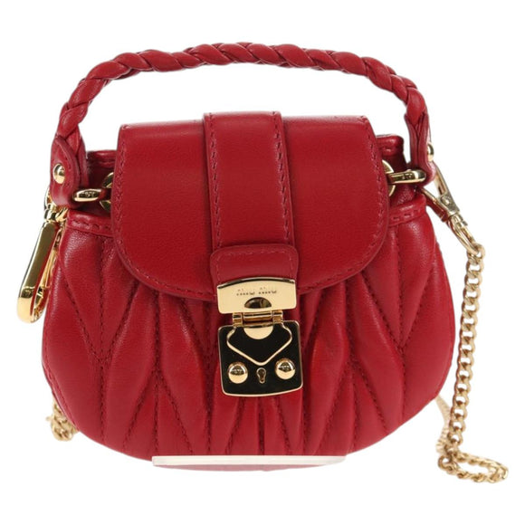 Miu Miu Matelasse Chain Shoulder Bag Leather Red Gold Auth 128161M