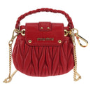 Miu Miu Matelasse Chain Shoulder Bag Leather Red Gold Auth 128161M-3