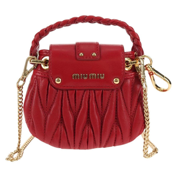 Miu Miu Matelasse Chain Shoulder Bag Leather Red Gold Auth 128161M