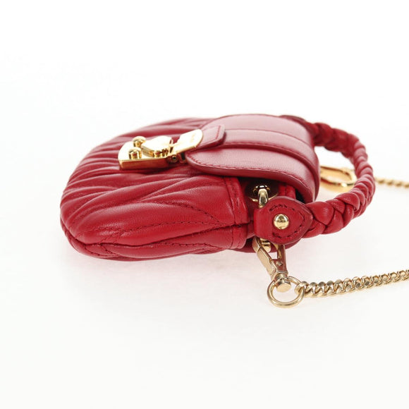 Miu Miu Matelasse Chain Shoulder Bag Leather Red Gold Auth 128161M