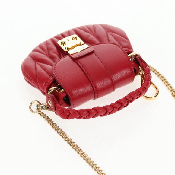 Miu Miu Matelasse Chain Shoulder Bag Leather Red Gold Auth 128161M