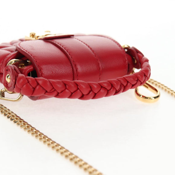 Miu Miu Matelasse Chain Shoulder Bag Leather Red Gold Auth 128161M