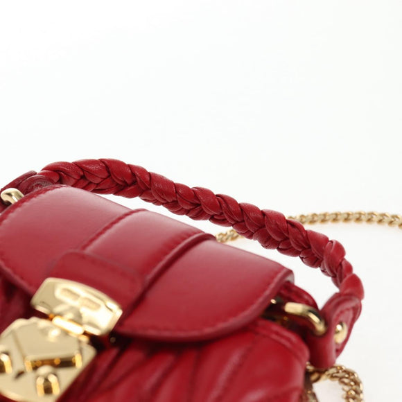 Miu Miu Matelasse Chain Shoulder Bag Leather Red Gold Auth 128161M