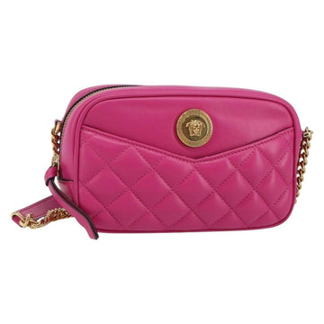 VERSACE Chain Shoulder Bag Leather Pink Gold Auth 128162V