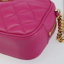 VERSACE Chain Shoulder Bag Leather Pink Gold Auth 128162V-14