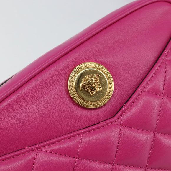 VERSACE Chain Shoulder Bag Leather Pink Gold Auth 128162V