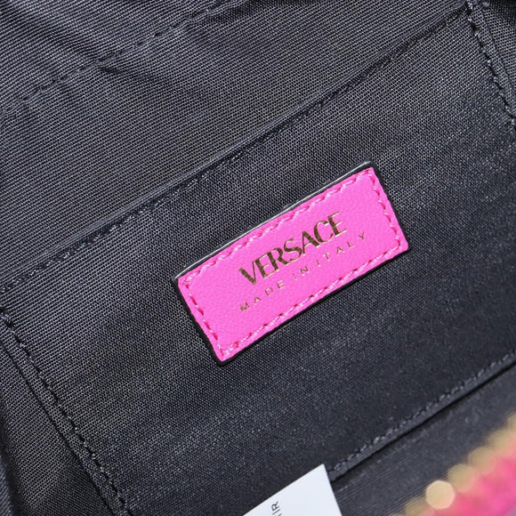 VERSACE Chain Shoulder Bag Leather Pink Gold Auth 128162V