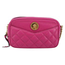 VERSACE Chain Shoulder Bag Leather Pink Gold Auth 128162V-13