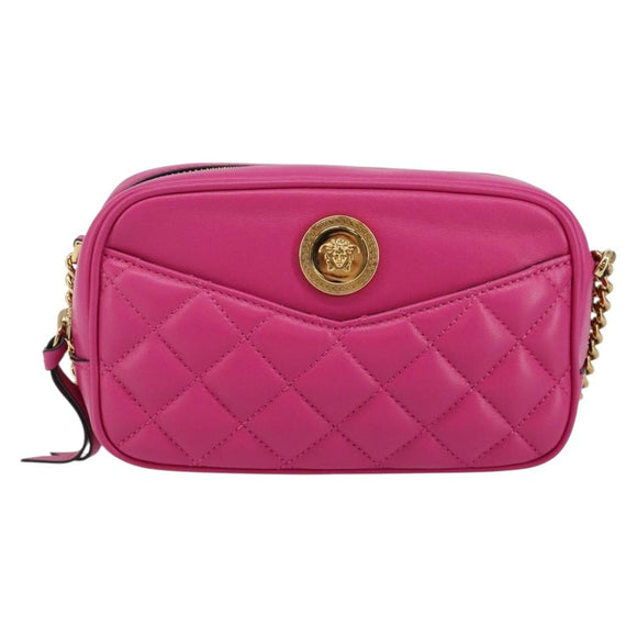 VERSACE Chain Shoulder Bag Leather Pink Gold Auth 128162V