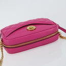 VERSACE Chain Shoulder Bag Leather Pink Gold Auth 128162V-6