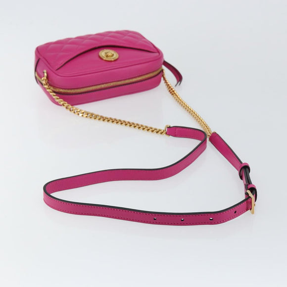 VERSACE Chain Shoulder Bag Leather Pink Gold Auth 128162V