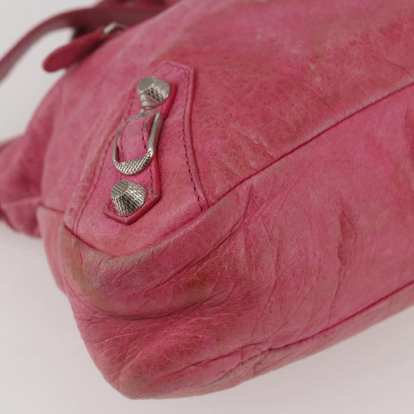 BALENCIAGA City Hand Bag Leather 2way Pink Silver 240578 Auth 128166