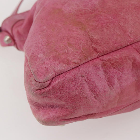 BALENCIAGA City Hand Bag Leather 2way Pink Silver 240578 Auth 128166