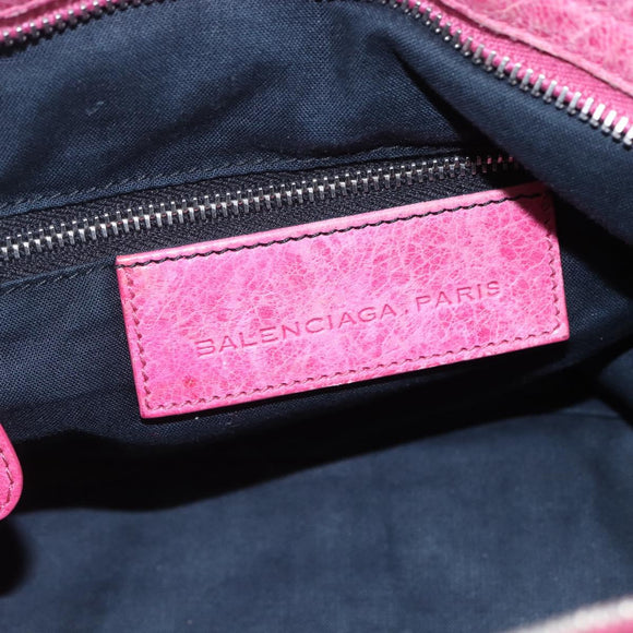 BALENCIAGA City Hand Bag Leather 2way Pink Silver 240578 Auth 128166