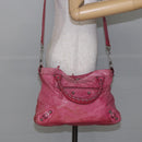 BALENCIAGA City Hand Bag Leather 2way Pink Silver 240578 Auth 128166-24