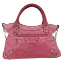 BALENCIAGA City Hand Bag Leather 2way Pink Silver 240578 Auth 128166-13