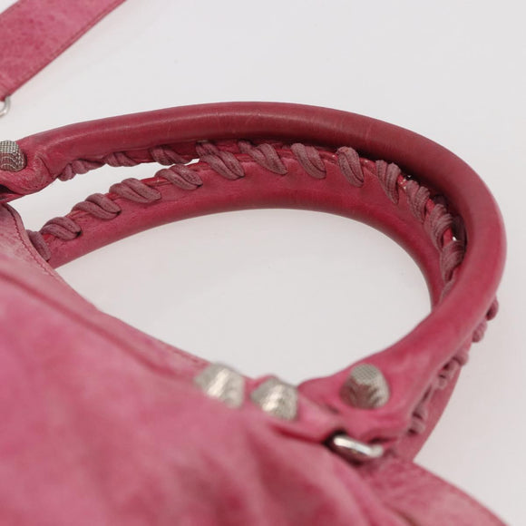 BALENCIAGA City Hand Bag Leather 2way Pink Silver 240578 Auth 128166