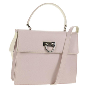 Salvatore Ferragamo Gancini Hand Bag Leather 2way Pink Silver Auth 128169V