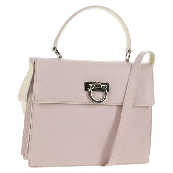 Salvatore Ferragamo Gancini Hand Bag Leather 2way Pink Silver Auth 128169V