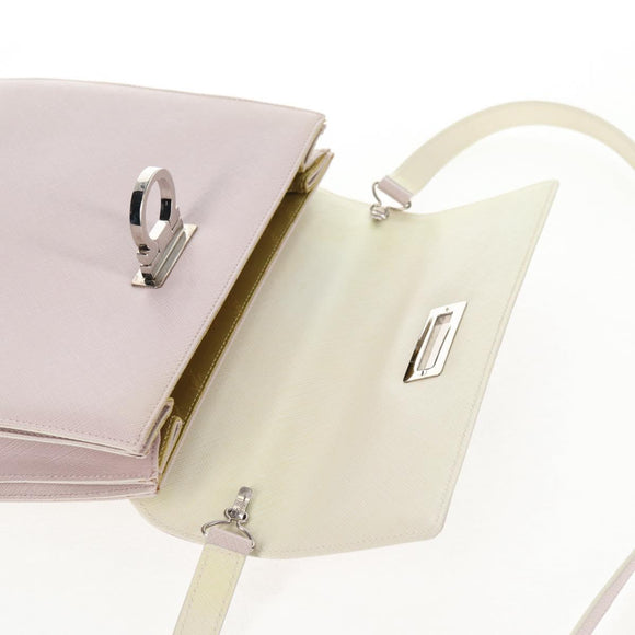 Salvatore Ferragamo Gancini Hand Bag Leather 2way Pink Silver Auth 128169V