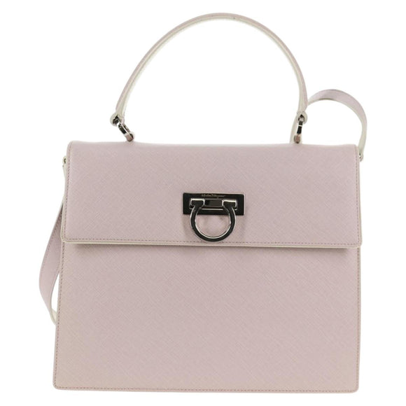 Salvatore Ferragamo Gancini Hand Bag Leather 2way Pink Silver Auth 128169V