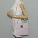 Salvatore Ferragamo Gancini Hand Bag Leather 2way Pink Silver Auth 128169V-30