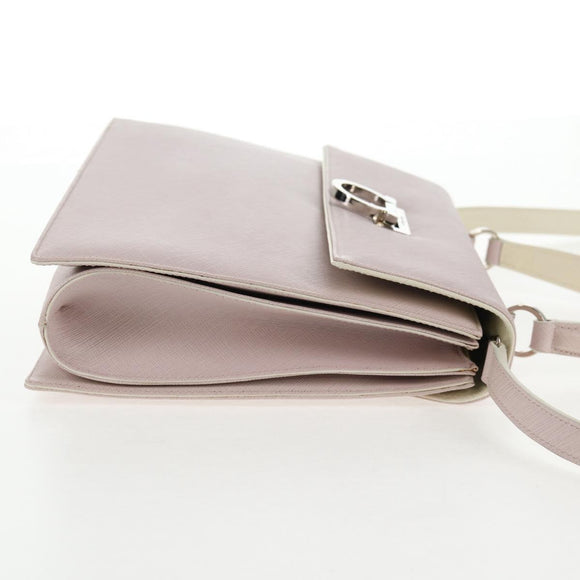 Salvatore Ferragamo Gancini Hand Bag Leather 2way Pink Silver Auth 128169V