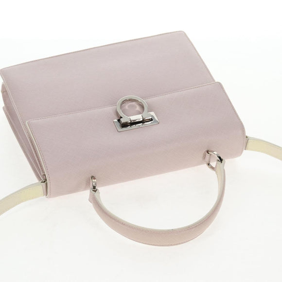 Salvatore Ferragamo Gancini Hand Bag Leather 2way Pink Silver Auth 128169V