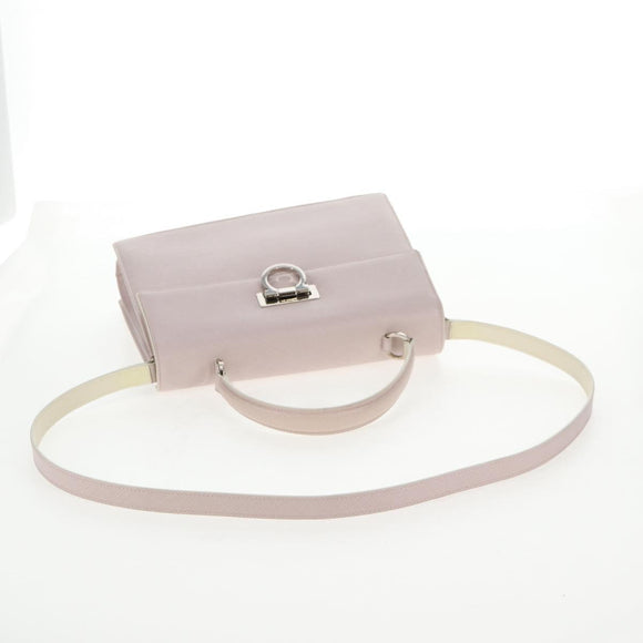 Salvatore Ferragamo Gancini Hand Bag Leather 2way Pink Silver Auth 128169V