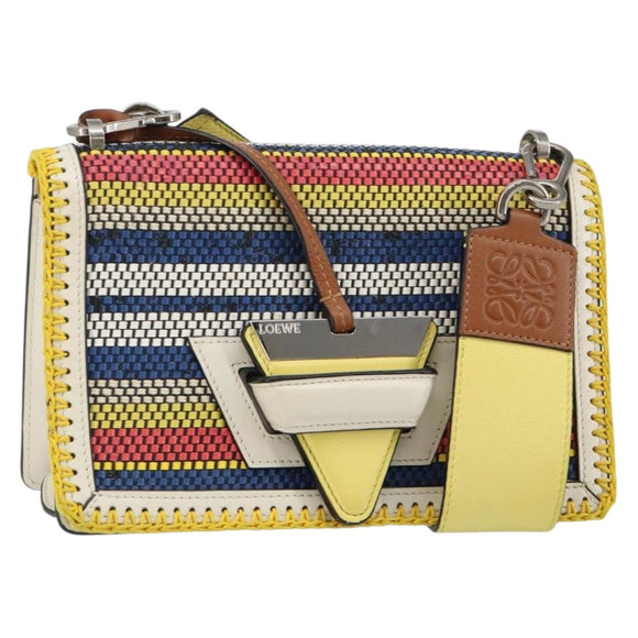 LOEWE Barcelona Shoulder Bag Leather Yellow Silver Auth 128170V