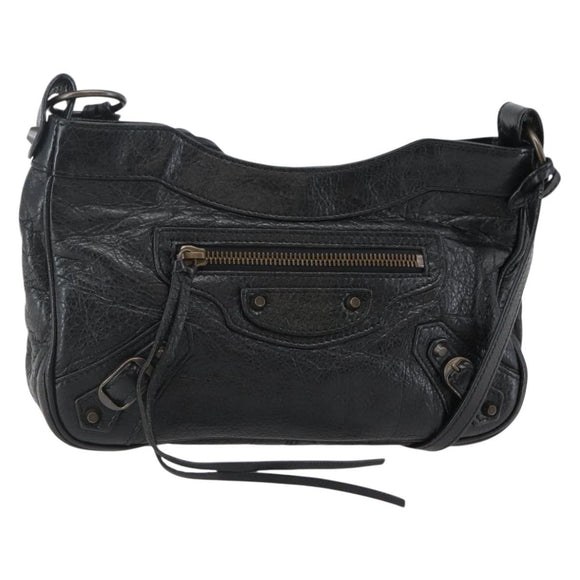 BALENCIAGA The Hip Shoulder Bag Leather Black 242803 Auth 128176V