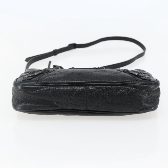 BALENCIAGA The Hip Shoulder Bag Leather Black 242803 Auth 128176V